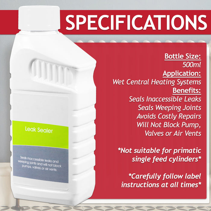 Central Heating Leak Sealer Concentrate Radiator Boiler Pipe Seal Liquid (500ml Bottle)