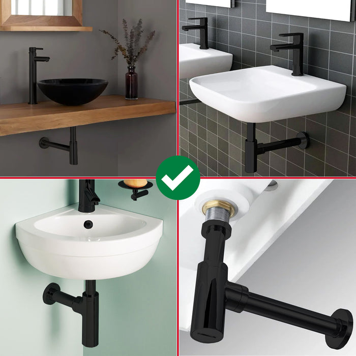 Bottle Sink Basin Trap 40mm / 1.5" Luxury Round Deodorant Waste Pipe Outlet (Matt Black)