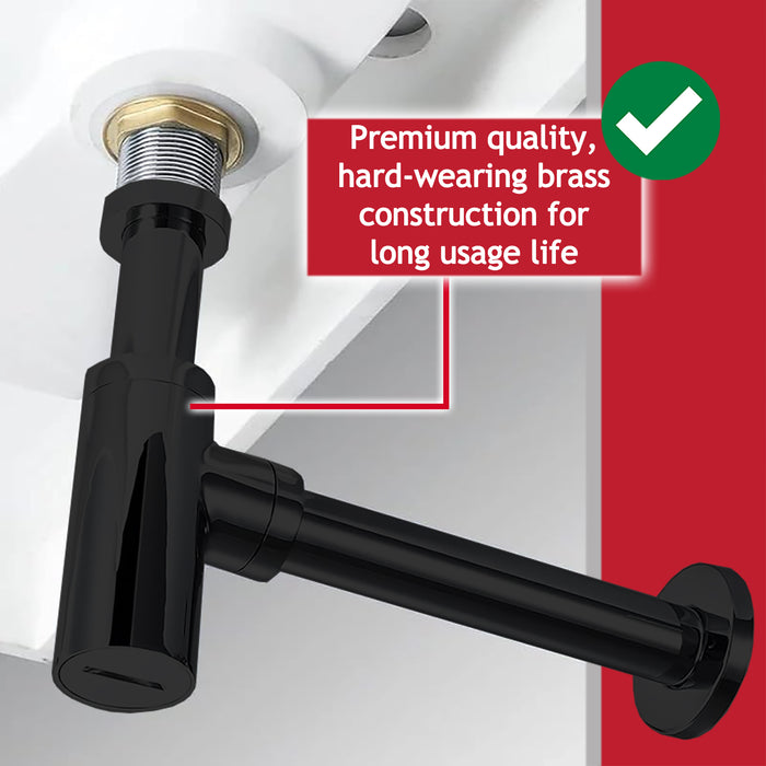 Bottle Sink Basin Trap 40mm / 1.5" Luxury Round Deodorant Waste Pipe Outlet (Matt Black)