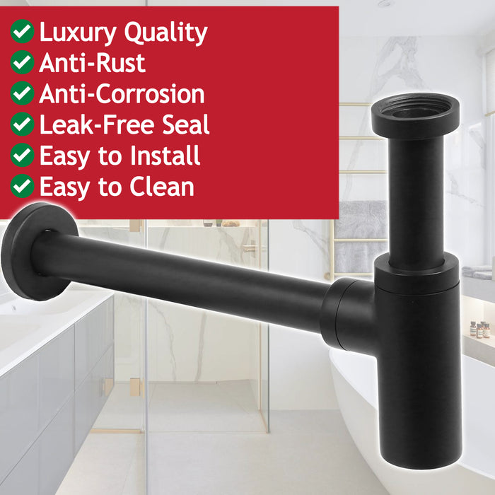 Bottle Sink Basin Trap 40mm / 1.5" Luxury Round Deodorant Waste Pipe Outlet (Matt Black)