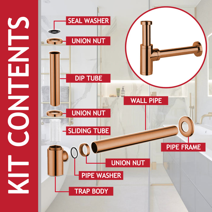 Bottle Sink Basin Trap 40mm / 1.5" Luxury Round Deodorant Waste Pipe Outlet (Copper)
