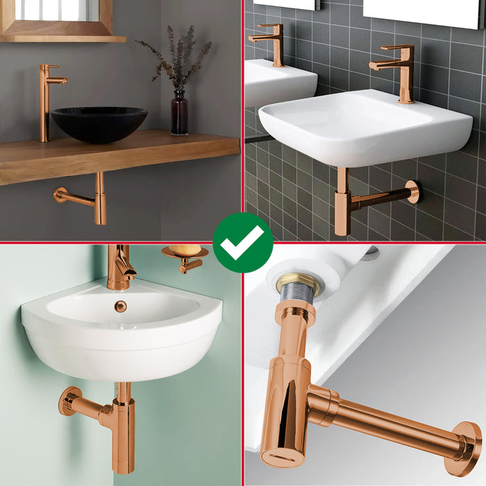 Bottle Sink Basin Trap 40mm / 1.5" Luxury Round Deodorant Waste Pipe Outlet (Copper)