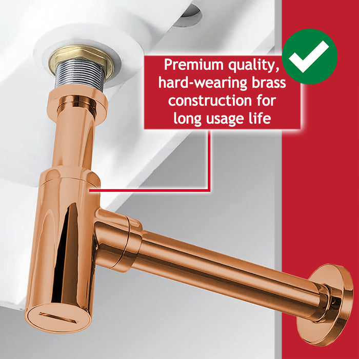 Bottle Sink Basin Trap 40mm / 1.5" Luxury Round Deodorant Waste Pipe Outlet (Copper)