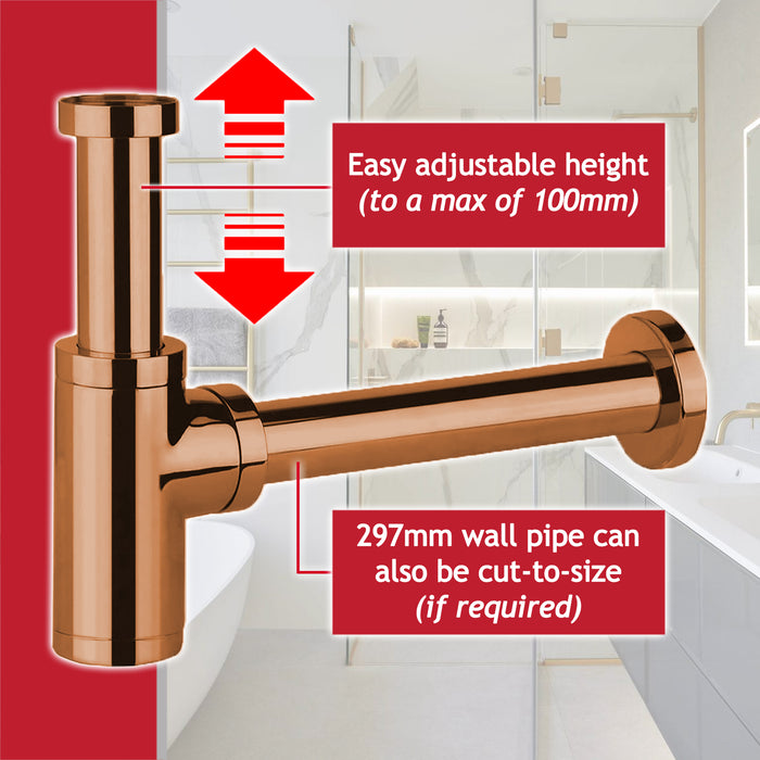 Bottle Sink Basin Trap 40mm / 1.5" Luxury Round Deodorant Waste Pipe Outlet (Copper)