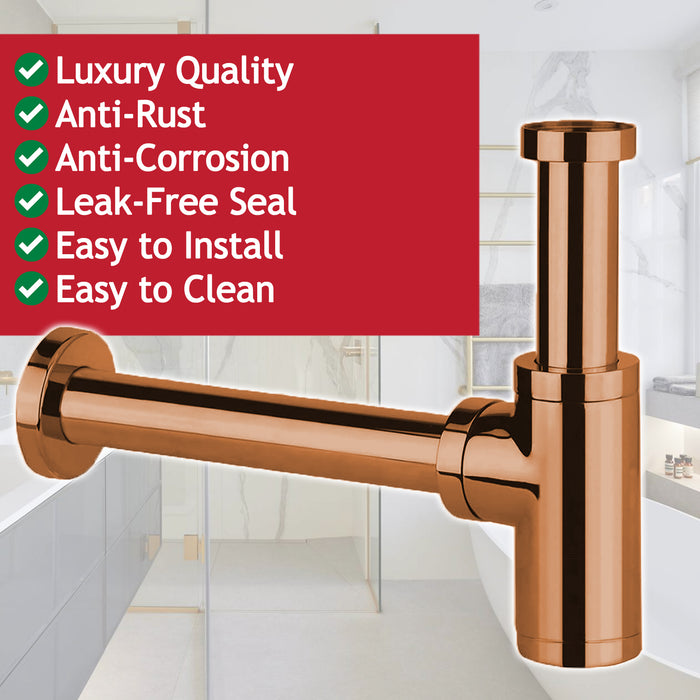 Bottle Sink Basin Trap 40mm / 1.5" Luxury Round Deodorant Waste Pipe Outlet (Copper)