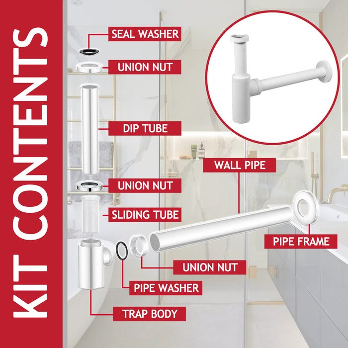 Bottle Sink Basin Trap 40mm / 1.5" Luxury Round Deodorant Waste Pipe Outlet (Matt White)