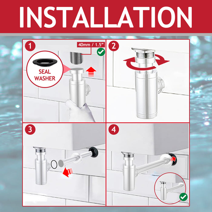 Bottle Sink Basin Trap 40mm / 1.5" Luxury Round Deodorant Waste Pipe Outlet (Matt White)