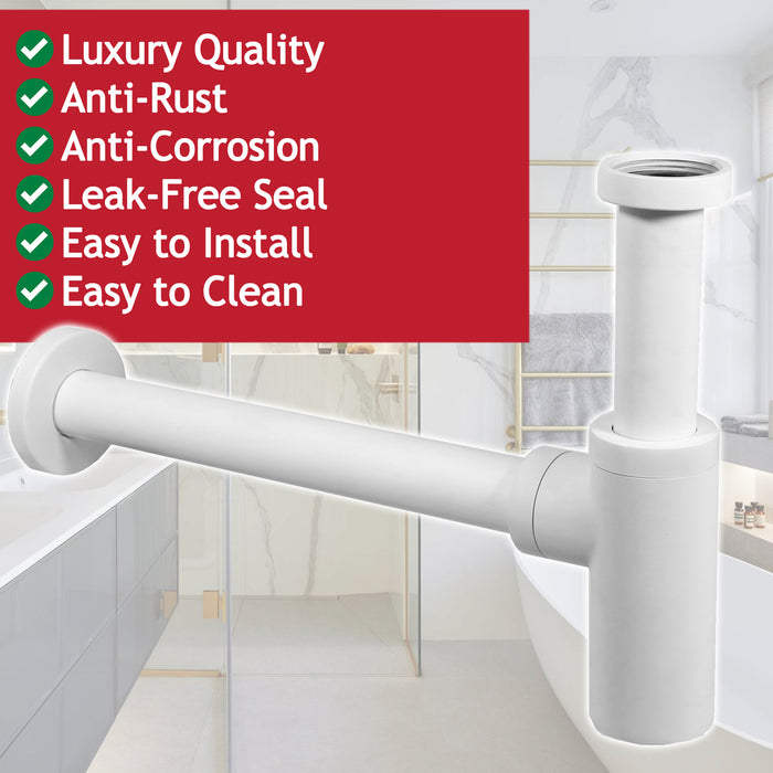 Bottle Sink Basin Trap 40mm / 1.5" Luxury Round Deodorant Waste Pipe Outlet (Matt White)