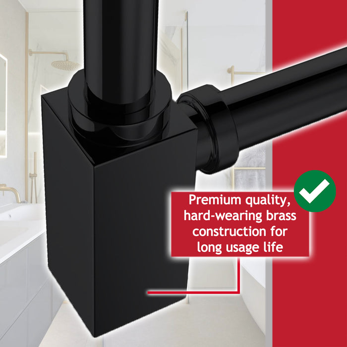 Square Bottle Sink Basin Trap 40mm / 1.5" Luxury Brass Adjustable Deodorant Waste Pipe Outlet (Matt Black)