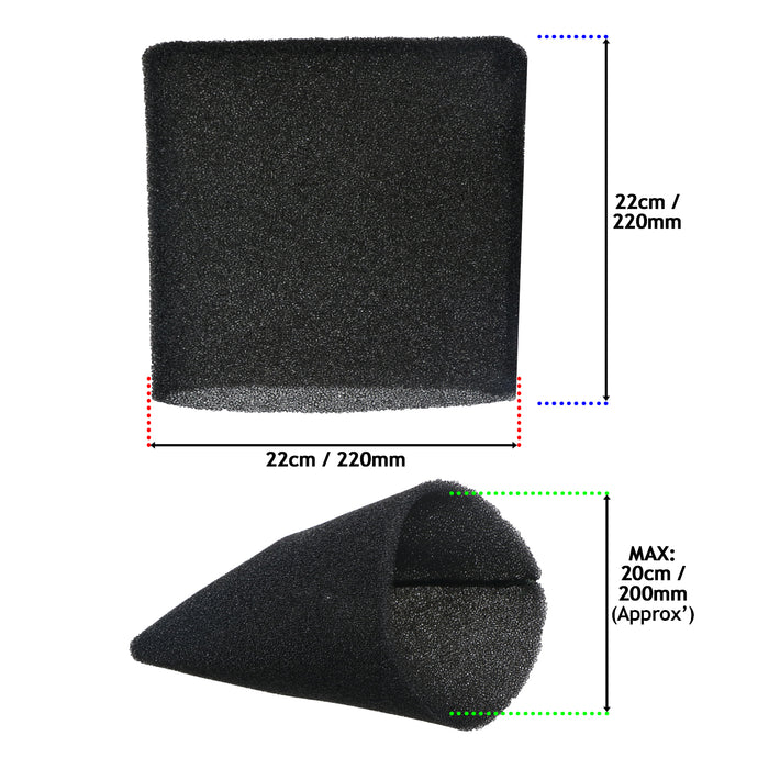 Foam Filter Sleeve for Vacmaster 16L to 60L Wet & Dry Vacuum Cleaner (22cm)