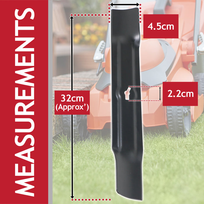 Blade for Ryno M3E1132M Lawnmower 32cm Grass Mower Metal Cutters + Fixing Screws (Pack of 2)