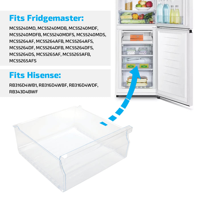 Fridge Freezer Upper Drawer fits HISENSE RB316D4WB1, RB316D4WBF, RB316D4WDF, RB343D4BWF Clear