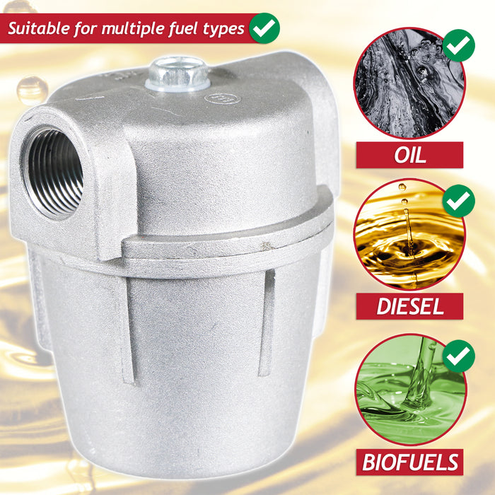 Boiler Filter 3/8" Aluminium Inline Central Heating Oil Fired Fuel Strainer Bowl