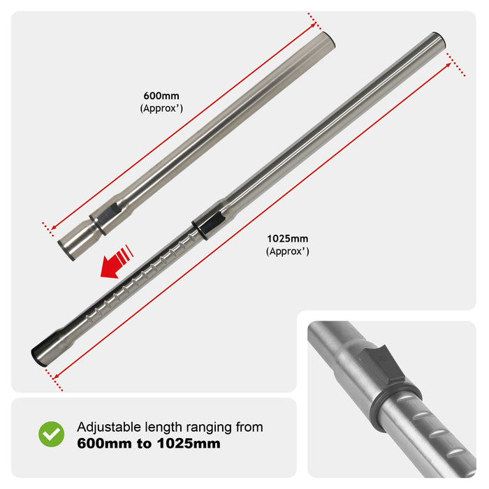 Extension Rod Tube + Floor Brush Tool Compatible with Miele C1 C2 C3 S4000 S5000 S8320 Cat & Dog Vacuum Cleaners (35mm)