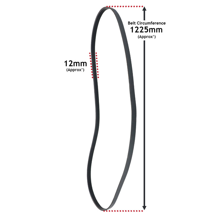 Poly-V Drum Drive Belt For Candy CS RO CSO CBW EVO Washing Machines 1225J5EPJ 1225mm