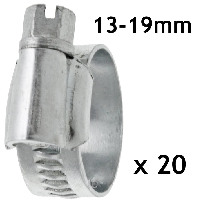Worm Drive Metal Hose Clamp Screw Pipe Clip Type Steel Small 13 - 19mm (Pack of 20)