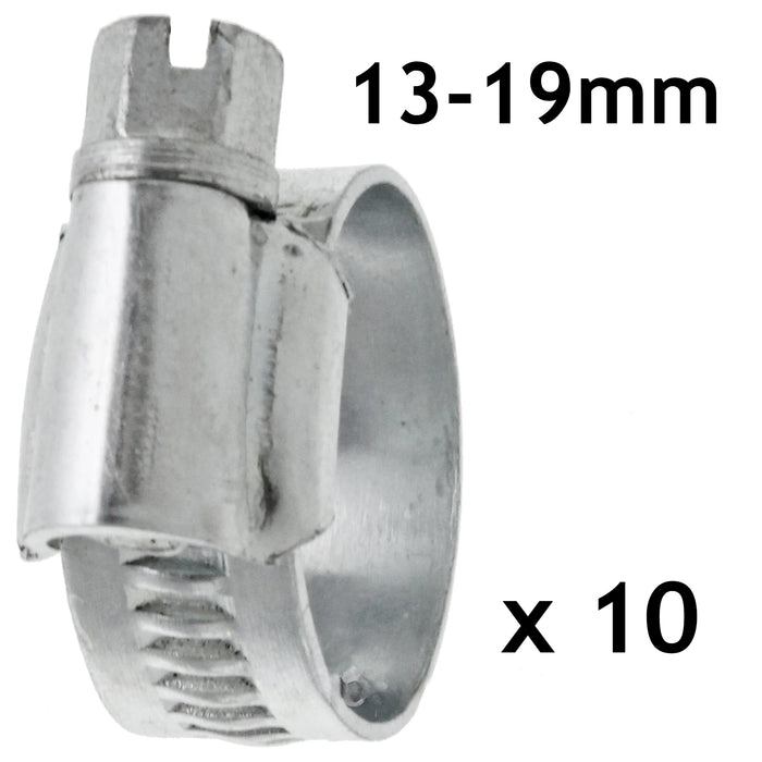 Worm Drive Metal Hose Band Clamp Steel Pipe Screw Clip Small 13 - 19mm (Pack of 10)