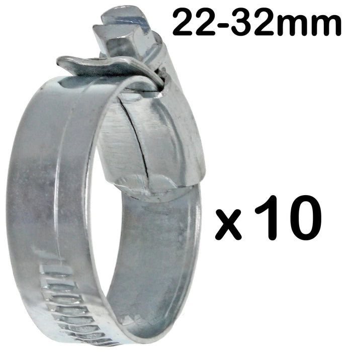 Worm Drive Metal Hose Clamp Screw Clip Type Steel Pipe Small 22 - 32mm (Pack of 10)