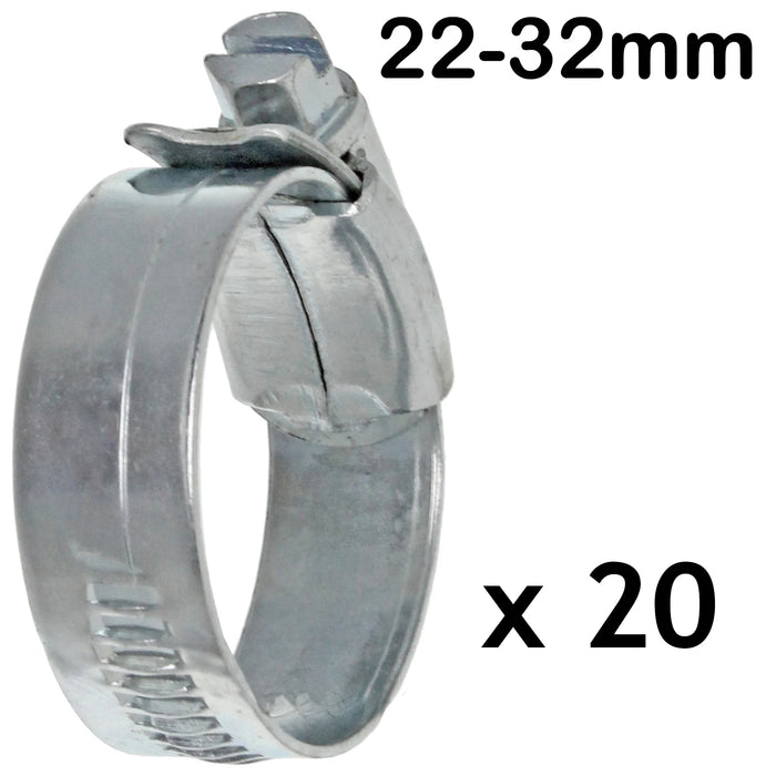 Worm Drive Metal Hose Clamp Band Type Steel Pipe Clip Small 22 - 32mm (Pack of 20)