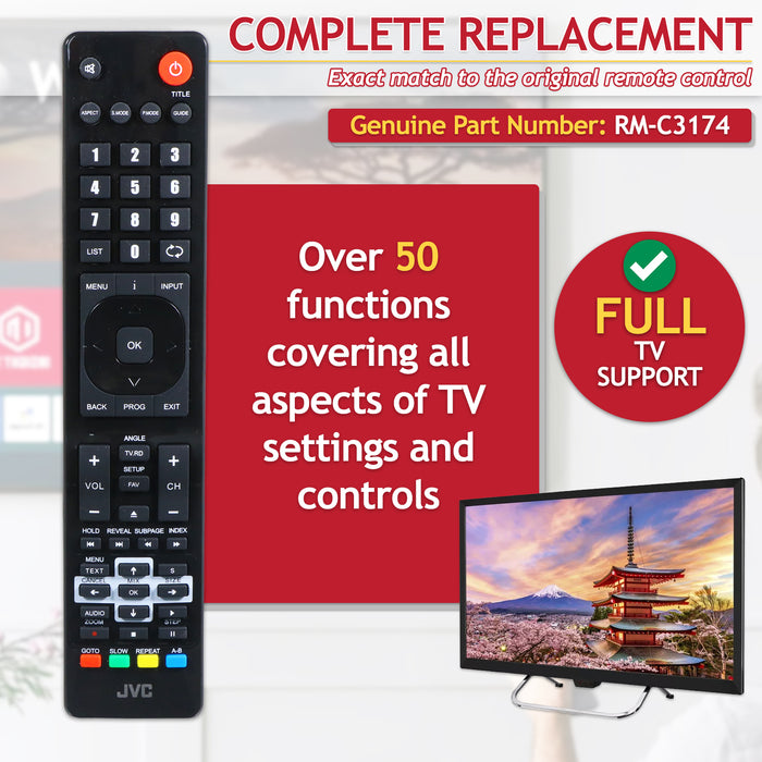 JVC RM-C3174 TV Remote Control LT24 LT32 LT40 LT42 LT50 LT55 Controller (504Q2220105)