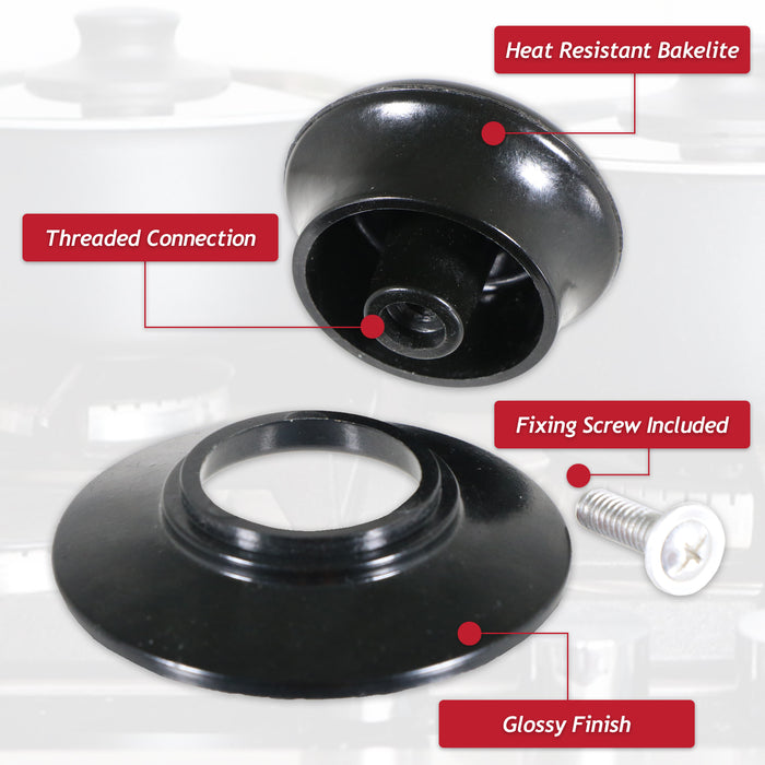 Pan Lid Knob Handle Kitchen Cookware Black Round Bakelite Hand Grip Replacements (Pack of 2)