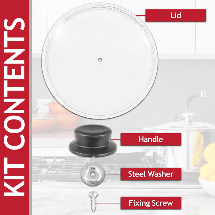 Glass Cookware Lid + Curved Handle Tempered Pan Pot Dish Cover Replacement Kit (20cm)