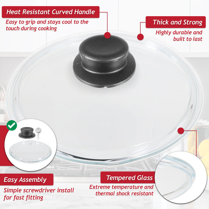 Glass Cookware Lid + Curved Handle Tempered Pan Pot Dish Cover Replacement Kit (20cm)