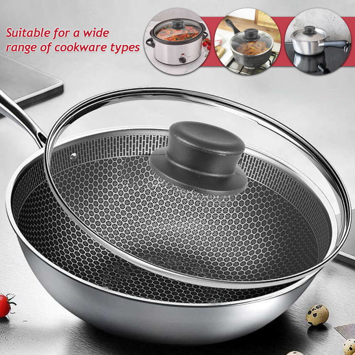 Glass Cookware Lid + Curved Handle Tempered Pan Pot Dish Cover Replacement Kit (22cm)