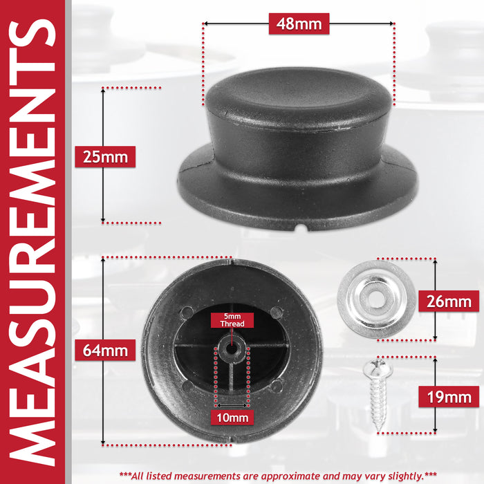 Pan Lid Knob Handle Kitchen Cookware Black Round Curved Hand Grip Replacements (Pack of 2)