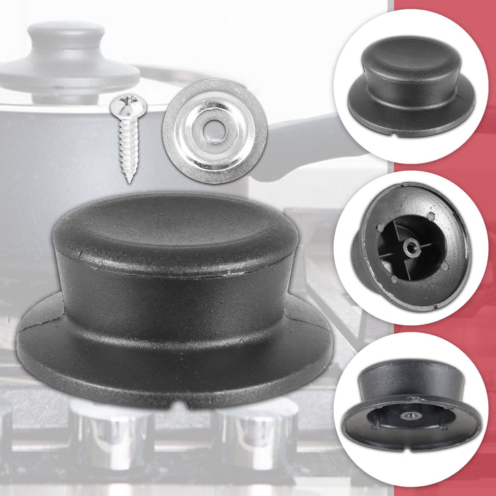 Pan Lid Knob Handle Kitchen Cookware Black Round Curved Hand Grip Replacements (Pack of 2)