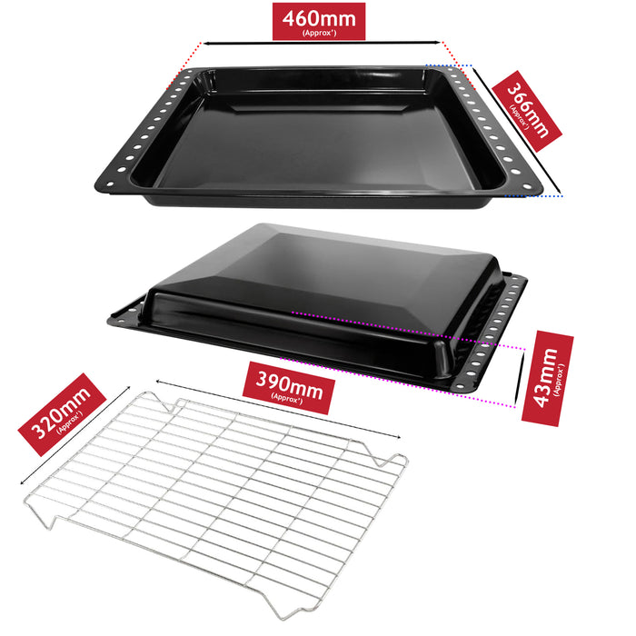 Oven Tray Grill Shelf Drip Pan Replacement 460mm x 366mm x 43mm + Grid Insert
