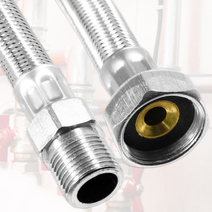 Flexible Braided Hose Pipe Washing Machine Dishwasher Toilet Cistern Stainless Steel Connector (3/4" Female x 1/2" Male, 500mm)