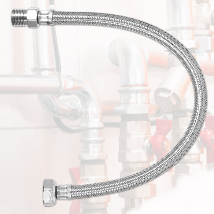 Flexible Braided Hose Pipe Washing Machine Dishwasher Toilet Cistern Stainless Steel Connector (3/4" Female x 1/2" Male, 500mm)