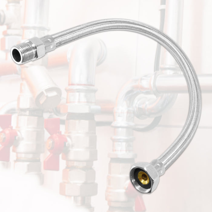 Flexible Braided Hose Pipe Washing Machine Dishwasher Toilet Cistern Stainless Steel Connector (3/4" Female x 1/2" Male, 500mm)
