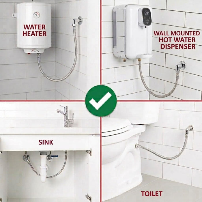 Flexible Braided Hose Pipe Sink Basin Heater Toilet Cistern Stainless Steel Connector (3/4" Female x 1/2" Male, 500mm)