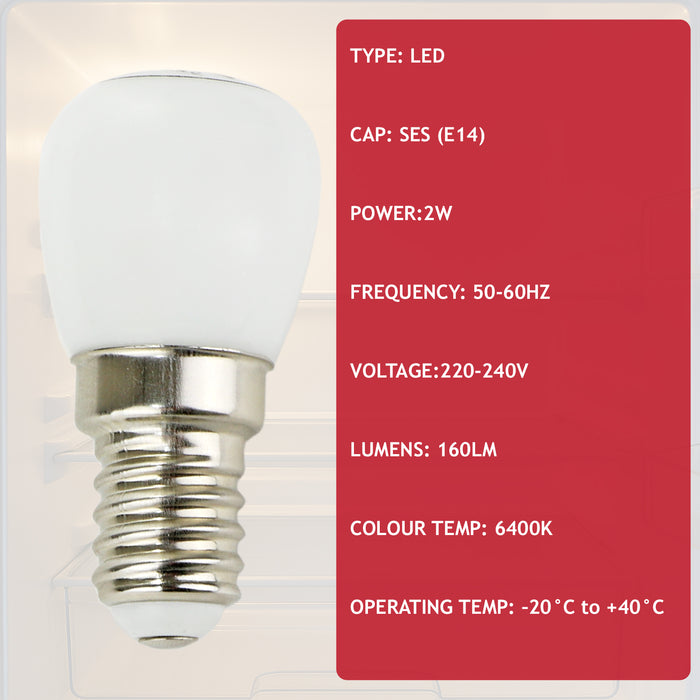 Fridge Lamp SES E14 220-240V LED 2W Light Bulb 6400k Refrigerator Universal