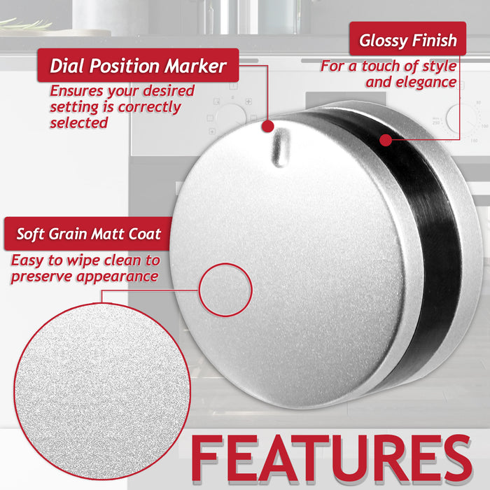 Control Knob Switch for Lamona LAM3200 LAM3207 LAM3300 LAM3404 LAM3404-1 Oven Cooker (Silver / Black)