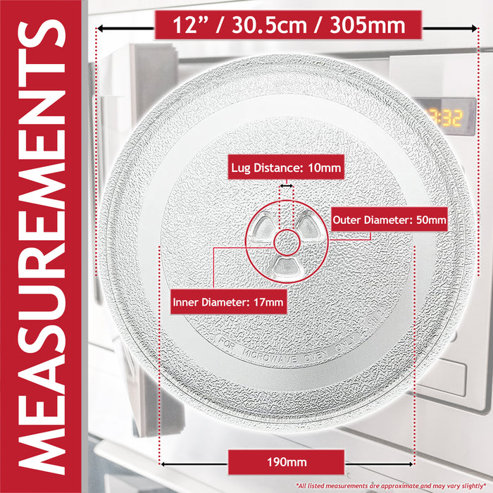 Universal Microwave Turntable Plate Y Type Glass Dish Tray (12" / 30.5cm / 305mm)