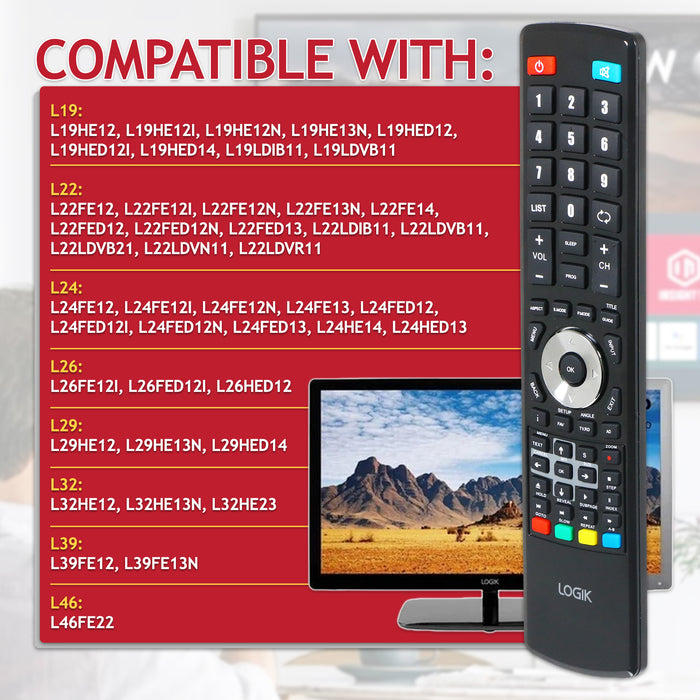 Logik RC16 TV Remote Control L19 L22 L24 L26 L29 L32 L39 L46 Replacement Television Controller (504Q2418101)