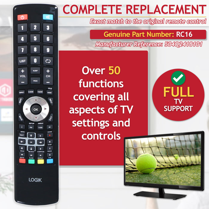 Logik RC16 TV Remote Control L19 L22 L24 L26 L29 L32 L39 L46 Replacement Television Controller (504Q2418101)