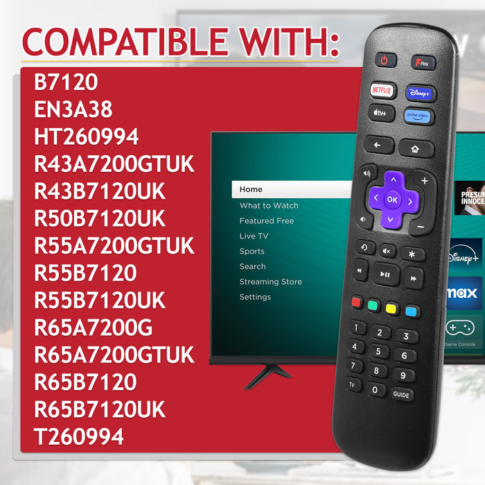 Remote Control for Hisense Roku TV B7120 EN3A38 HT260994 R43 R50 R55 R65 T260994