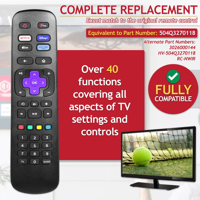 Remote Control for JVC Roku TV LT-24CR230 LT-32CR230 LT-40CR330 LT-43CR330 (504Q3270118)