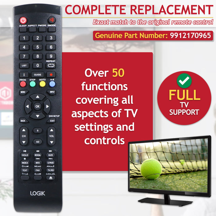 Logik L29HED13 TV Remote Control L20 L24 L29 L32 Replacement Television Controller (9912170965)