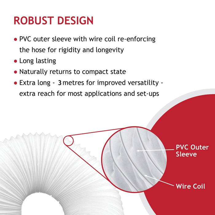 Cooker Hood Vent Hose 3 Metre 5" 5.9" Duct Pipe Extension Threaded Coupler Connector Ring Kit