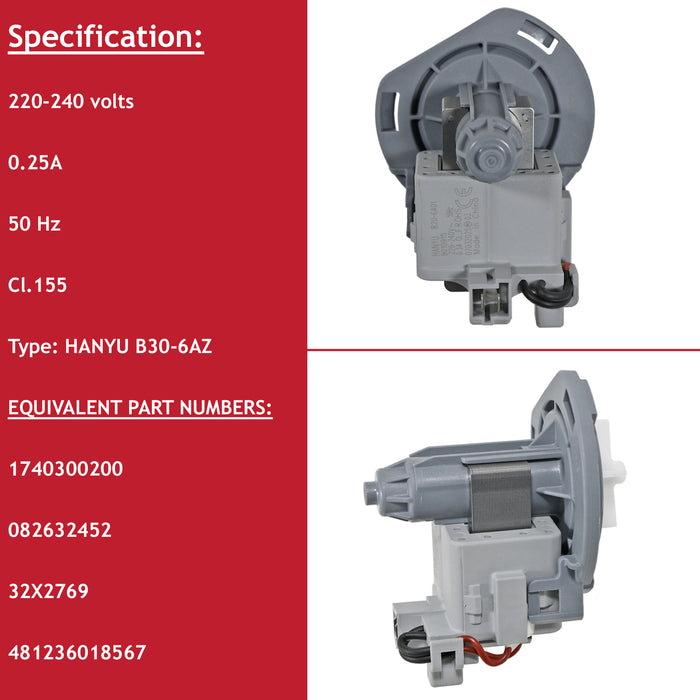 Drain Pump for Beko Dishwasher 1740300200 BDF BDI BMA DDN DEN DIN DVN DVS DWD