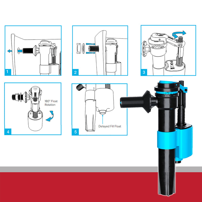 Toilet Cistern Fill Valve Universal 1/2" BSP Adjustable Water Float Inlet (Side Entry)