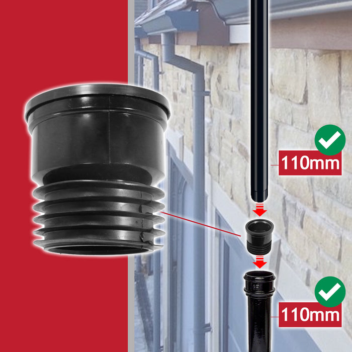 110mm / 4" Soil Pipe to Clay / Cast Iron Push Fit Waste Drain PVC Connector Adaptor
