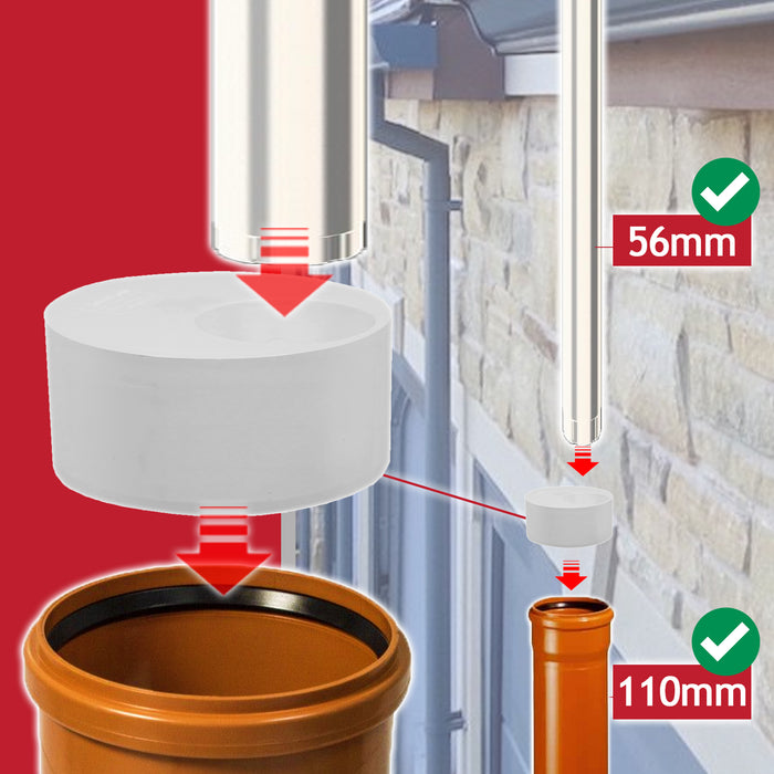 110mm to 56mm (50mm) Solvent Weld Soil System Waste Pipe Reducer Adaptor (White)