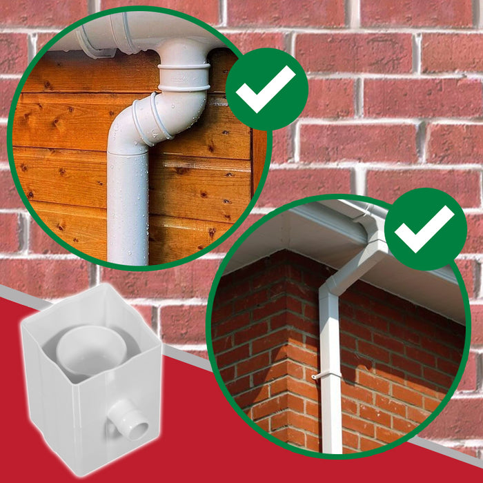 Rainwater Diverter 65mm Square 68mm Round Downpipe Water Butt Kit (White)