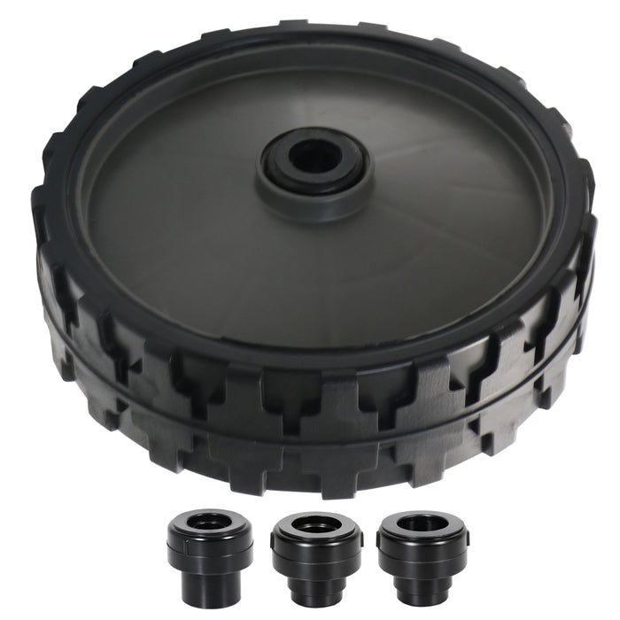 Universal 6.4" Lawnmower Wheel 163mm Tyre Reducer Bushes 48mm Wide
